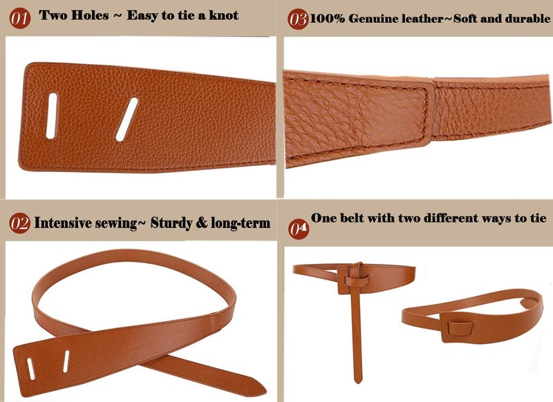 ALAIX Women's Leather Belt Dress Belt for Jumpsuit Coat Fashion Tie a Knot Waist Belt Brown - Image 4